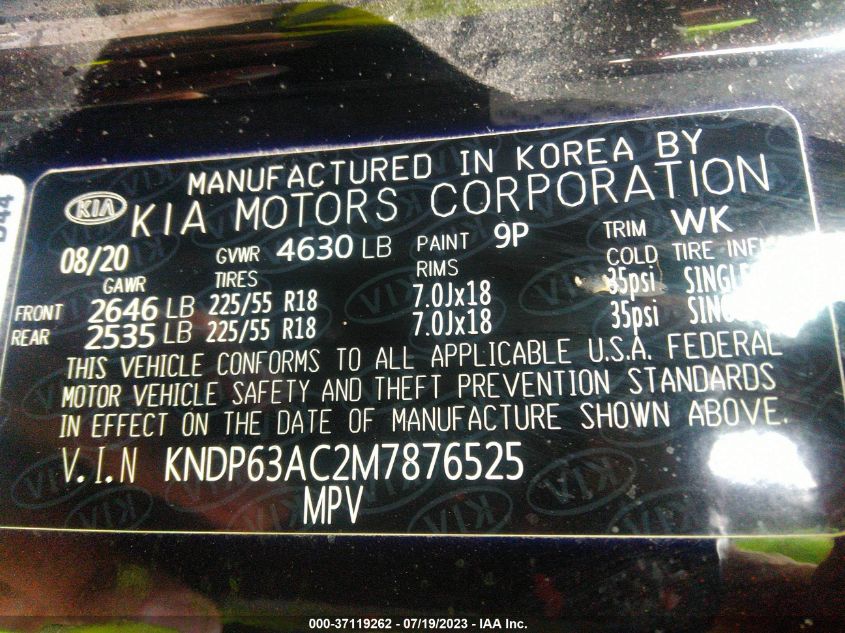 KNDP63AC2M7876525 Kia Sportage S 9