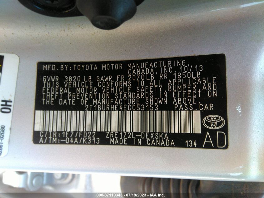 2014 TOYOTA COROLLA L/LE/S/S PLUS/LE PLUS - 2T1BURHE4EC053153