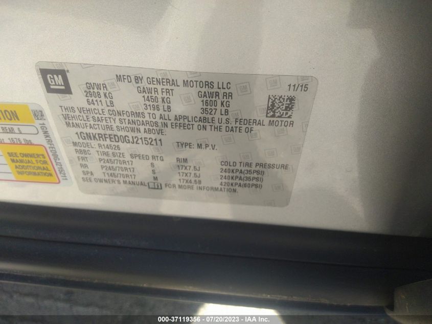 2016 CHEVROLET TRAVERSE LS - 1GNKRFED0GJ215211