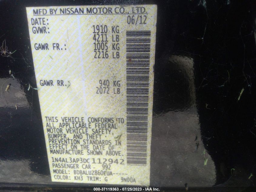 2013 NISSAN ALTIMA 2.5/S/SV/SL - 1N4AL3AP3DC112942