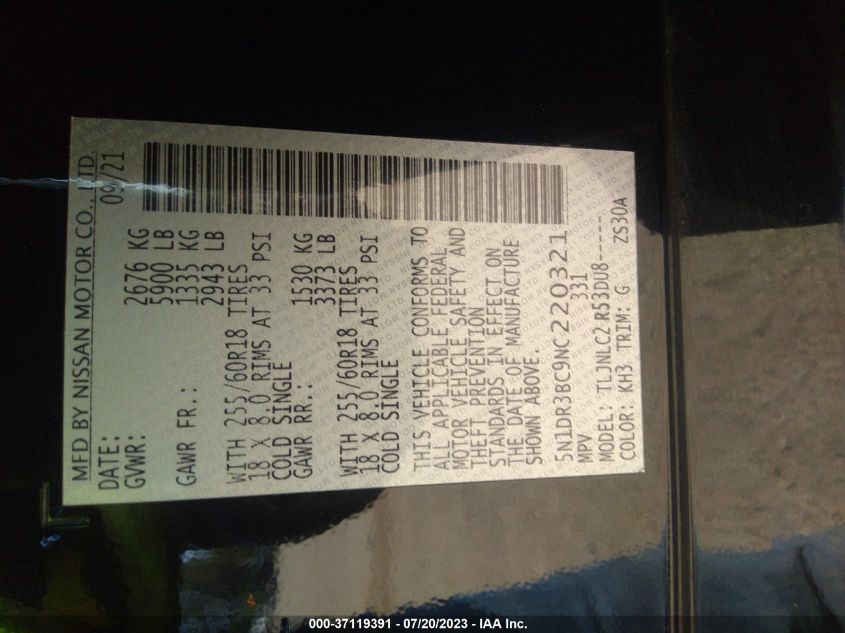 2022 NISSAN PATHFINDER SV - 5N1DR3BC9NC220321