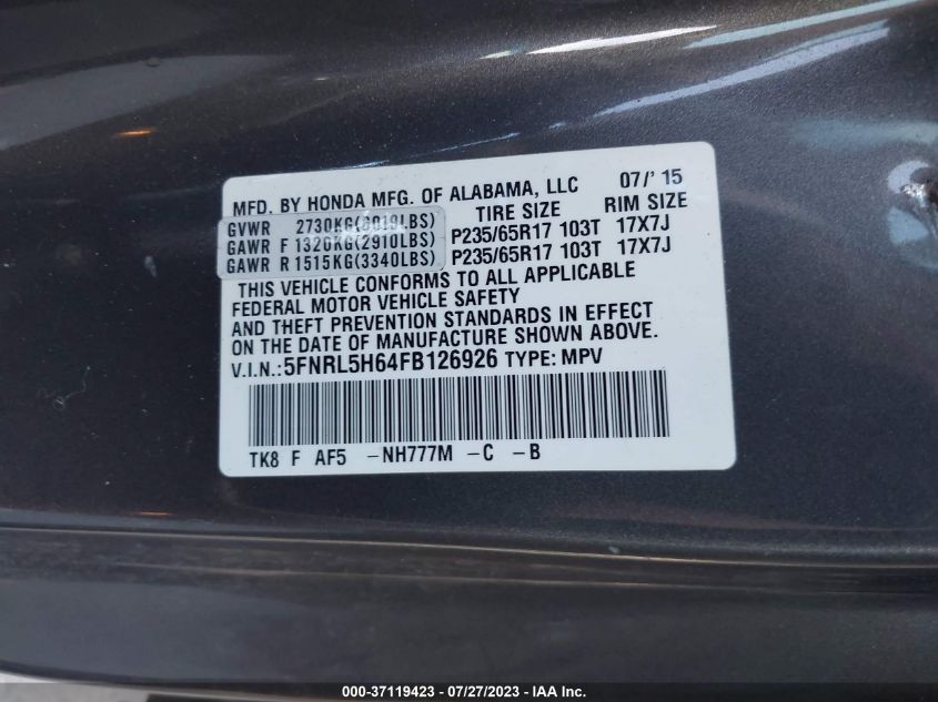 2015 HONDA ODYSSEY EX-L - 5FNRL5H64FB126926