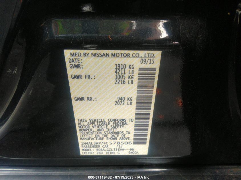 2015 NISSAN ALTIMA 2.5 S - 1N4AL3AP7FC578506
