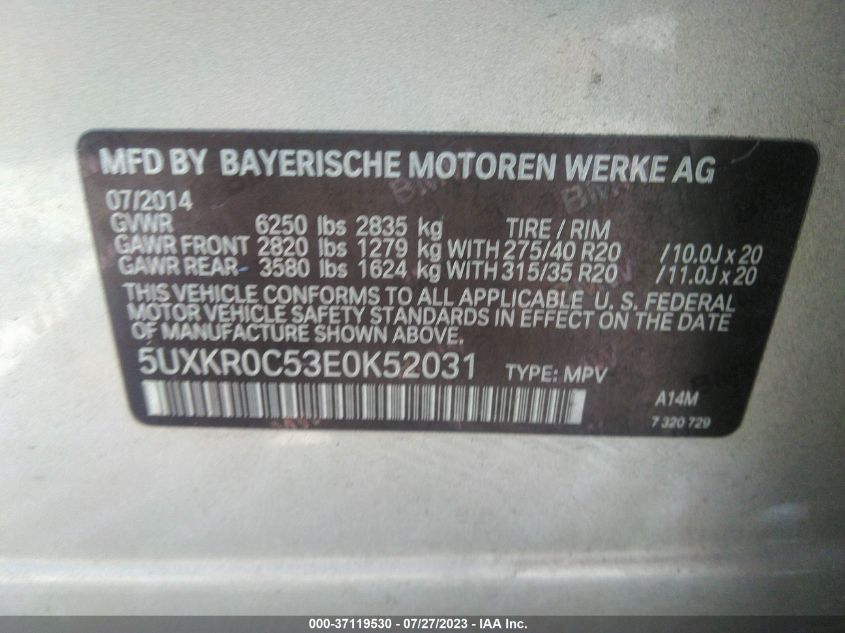 2014 BMW X5 XDRIVE35I - 5UXKR0C53E0K52031