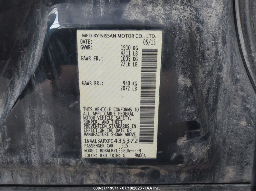 2015 NISSAN ALTIMA 2.5/S/SV/SL - 1N4AL3APXFC435372