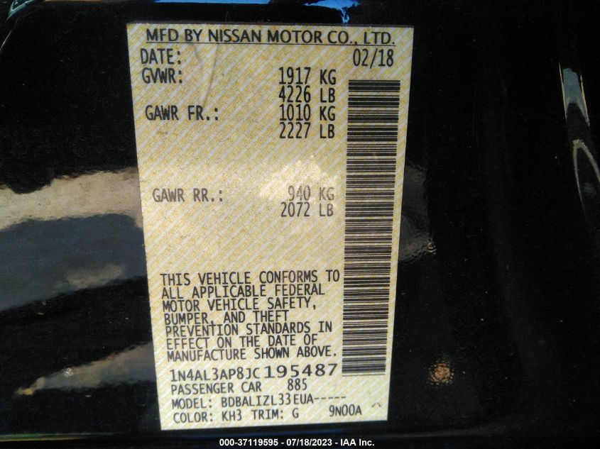 2018 NISSAN ALTIMA 2.5 SV - 1N4AL3AP8JC195487