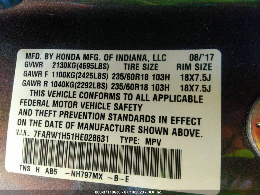 2017 HONDA CR-V EX - 7FARW1H51HE028631