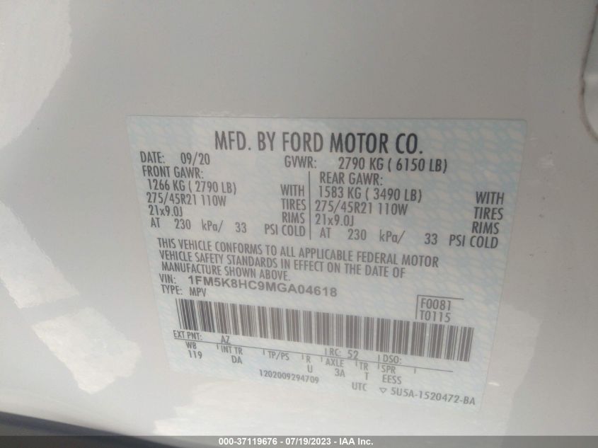 2021 FORD EXPLORER PLATINUM - 1FM5K8HC9MGA04618