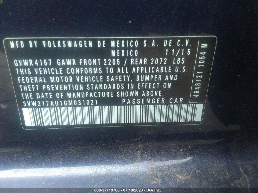 2016 VOLKSWAGEN GOLF TSI SE - 3VW217AU1GM031021