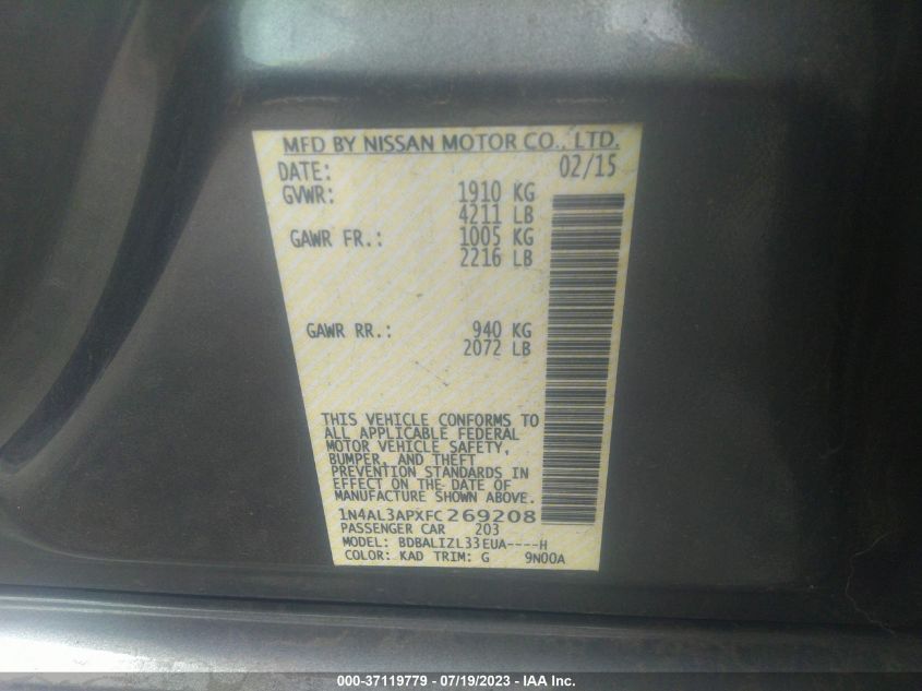 2015 NISSAN ALTIMA 2.5 SV - 1N4AL3APXFC269208