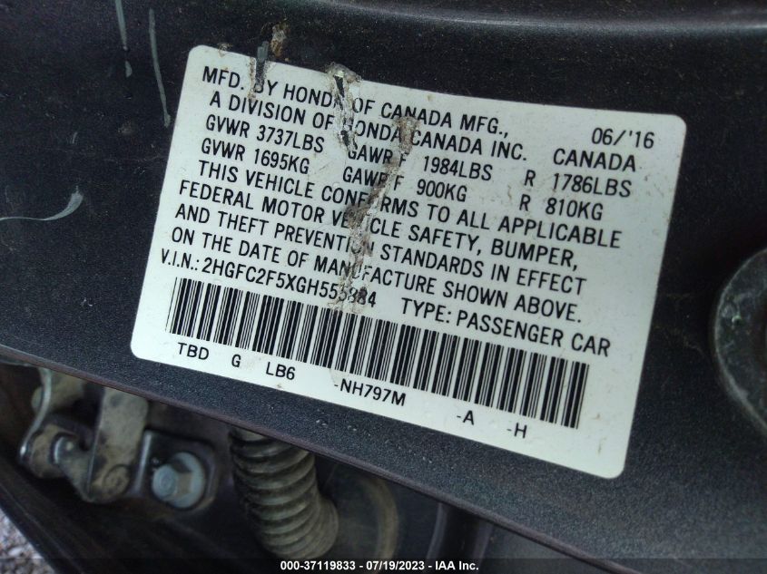 2016 HONDA CIVIC SEDAN LX - 2HGFC2F5XGH555884