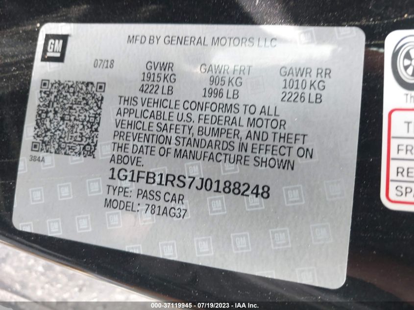 2018 CHEVROLET CAMARO 1LT - 1G1FB1RS7J0188248