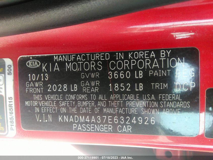 2014 KIA RIO LX - KNADM4A37E6324926