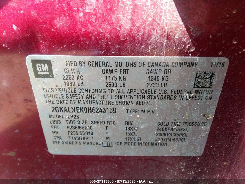 2017 GMC TERRAIN SLE - 2GKALNEK0H6243169