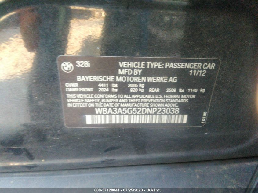2013 BMW 3 SERIES 328I - WBA3A5G52DNP23038