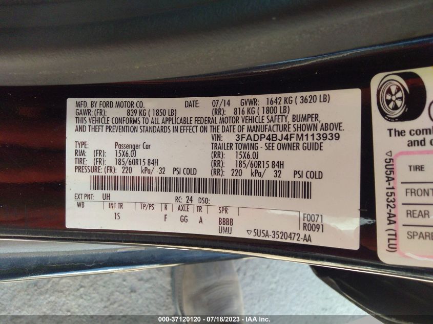 2015 FORD FIESTA SE - 3FADP4BJ4FM113939