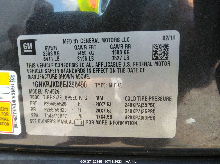 2014 CHEVROLET TRAVERSE LTZ - 1GNKRJKD6EJ295490