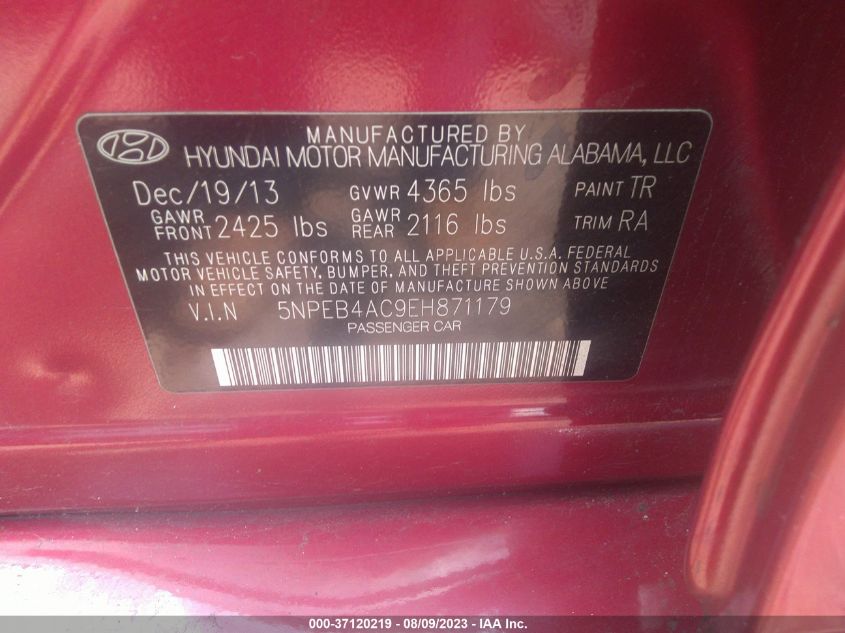 2014 HYUNDAI SONATA GLS - 5NPEB4AC9EH871179