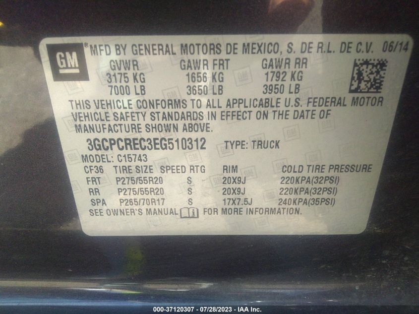 2014 CHEVROLET SILVERADO 1500 LT - 3GCPCREC3EG510312