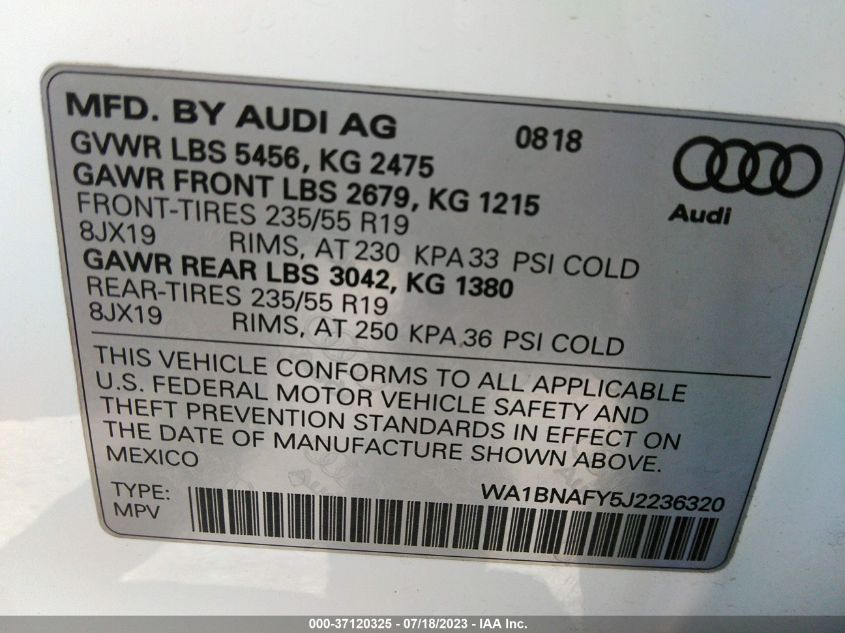 WA1BNAFY5J2236320 2018 AUDI Q5, photo no. 9