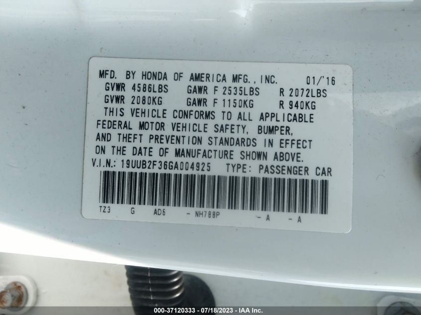 2016 ACURA TLX V6 - 19UUB2F36GA004925