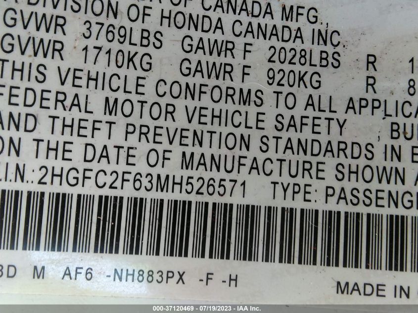 2021 HONDA CIVIC SEDAN LX - 2HGFC2F63MH526571