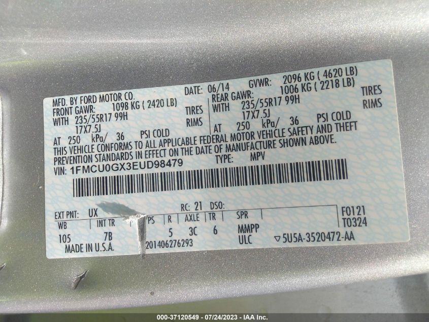 2014 FORD ESCAPE SE - 1FMCU0GX3EUD98479