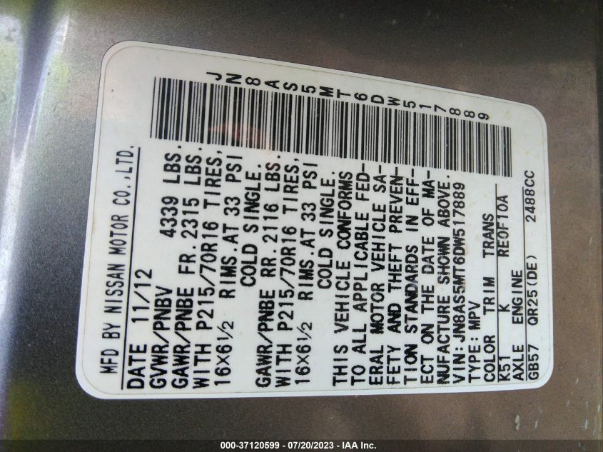 2013 NISSAN ROGUE S - JN8AS5MT6DW517889