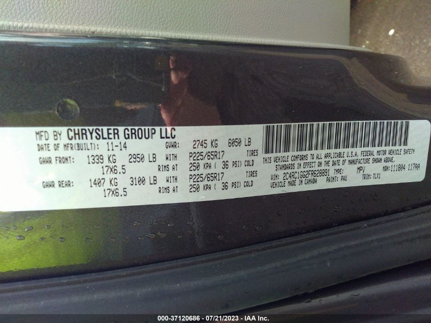 2015 CHRYSLER TOWN & COUNTRY LIMITED PLATINUM - 2C4RC1GG2FR628891