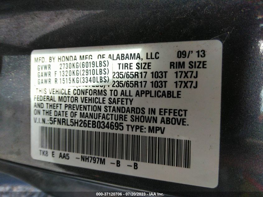 2014 HONDA ODYSSEY LX - 5FNRL5H26EB034695