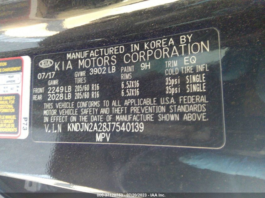 2018 KIA SOUL BASE - KNDJN2A28J7540139
