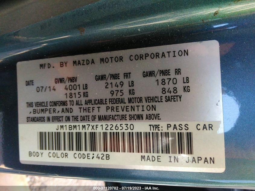 2015 MAZDA MAZDA3 I GRAND TOURING - JM1BM1M7XF1226530