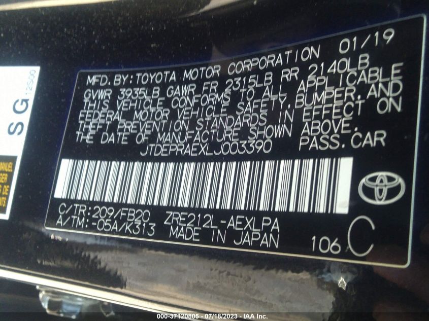 2020 TOYOTA COROLLA LE - JTDEPRAEXLJ003390