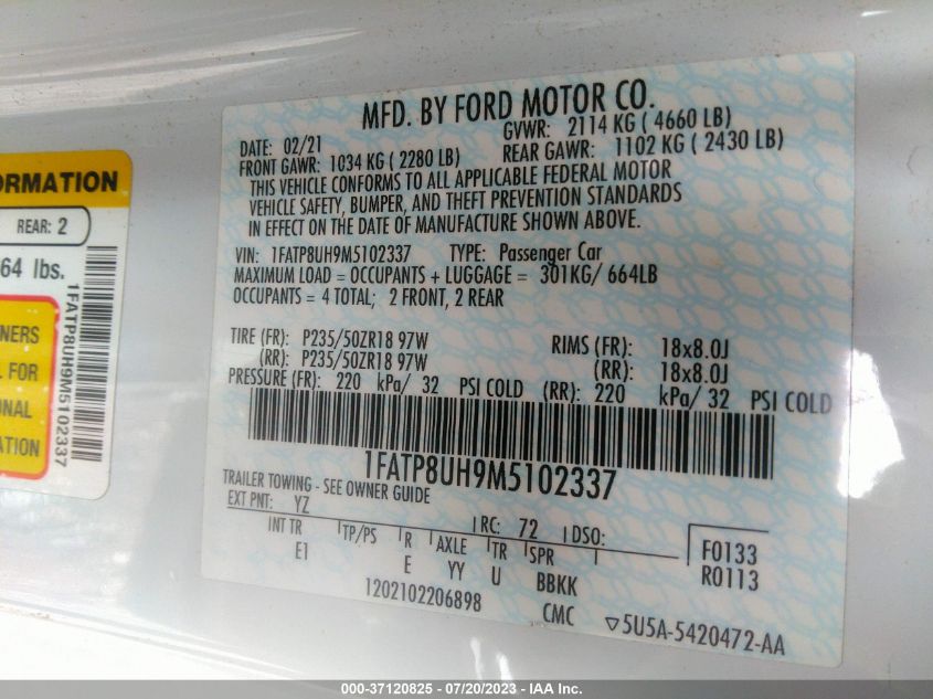 2021 FORD MUSTANG - 1FATP8UH9M5102337