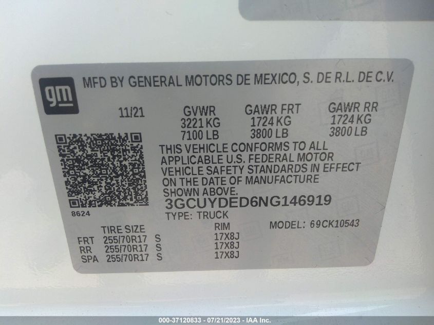 2022 CHEVROLET SILVERADO 1500 LTD LT - 3GCUYDED6NG146919