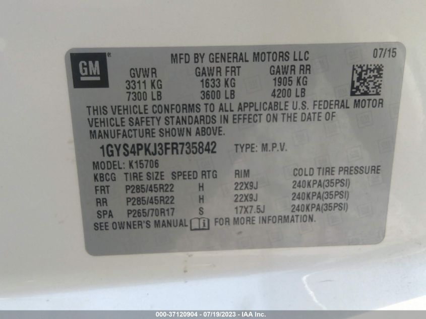 2015 CADILLAC ESCALADE PLATINUM - 1GYS4PKJ3FR735842