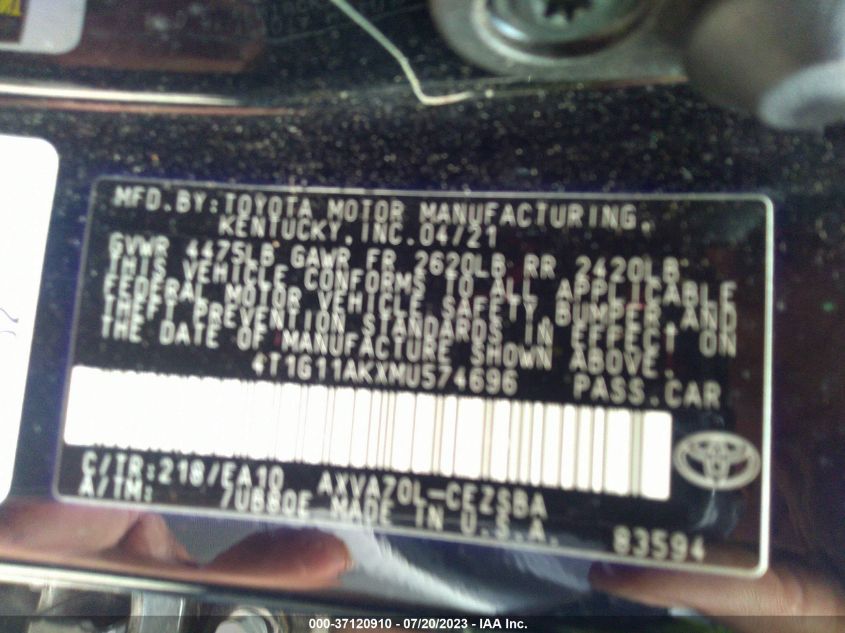 2021 TOYOTA CAMRY SE/SE NIGHT SHADE - 4T1G11AKXMU574696