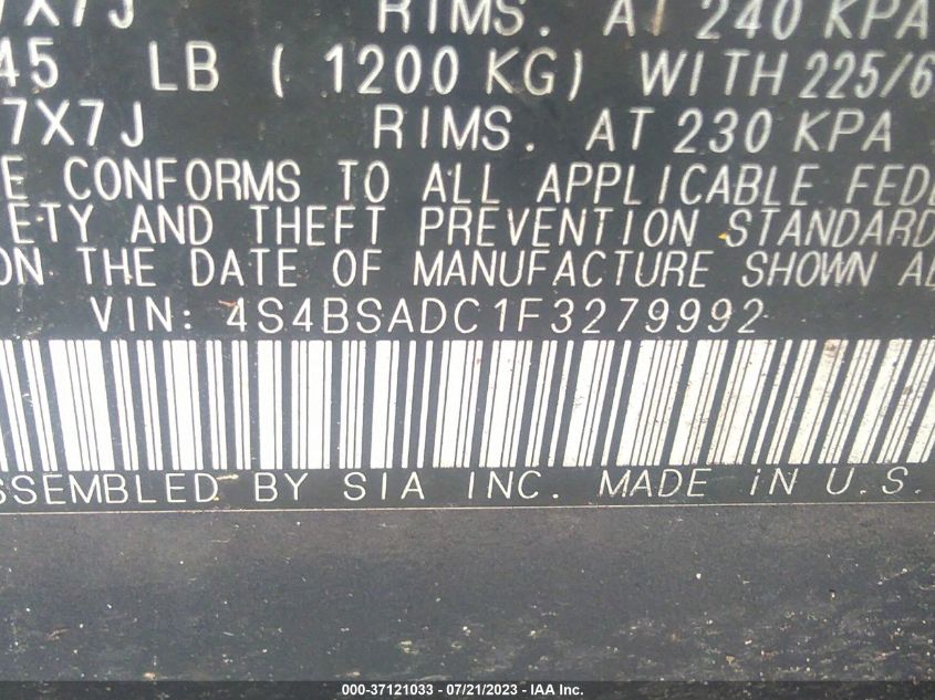 2015 SUBARU OUTBACK 2.5I PREMIUM - 4S4BSADC1F3279992