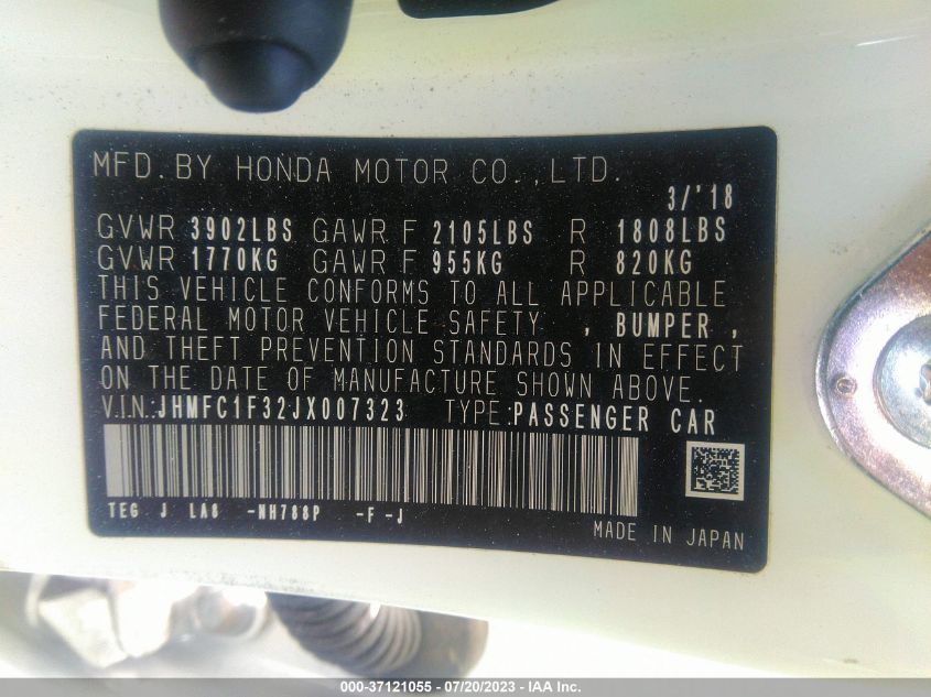 2018 HONDA CIVIC SEDAN EX-T - JHMFC1F32JX007323