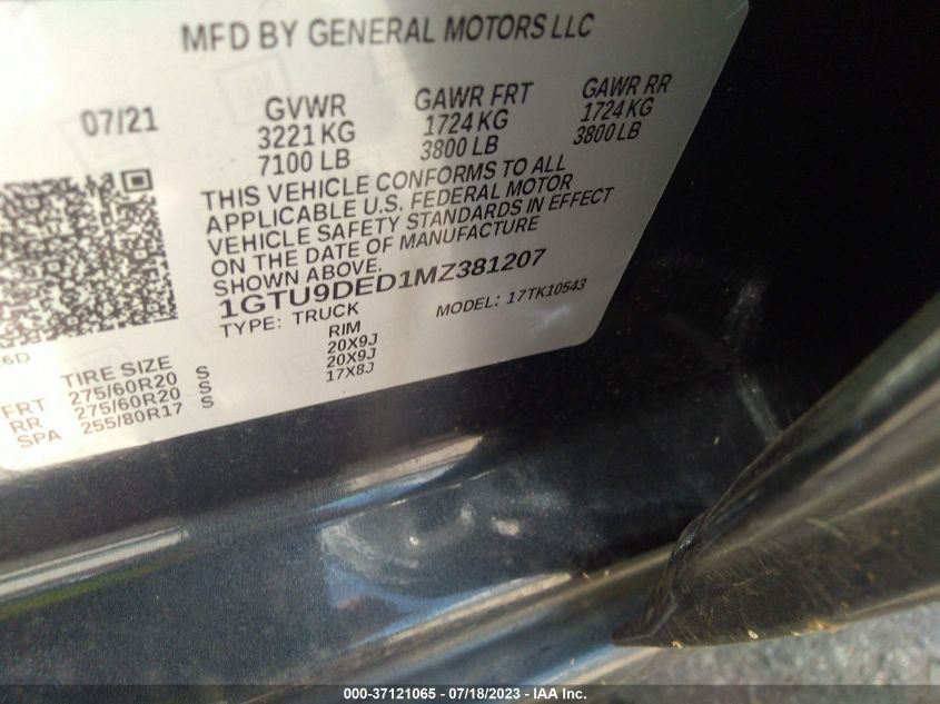2021 GMC SIERRA 1500 SLT - 1GTU9DED1MZ381207