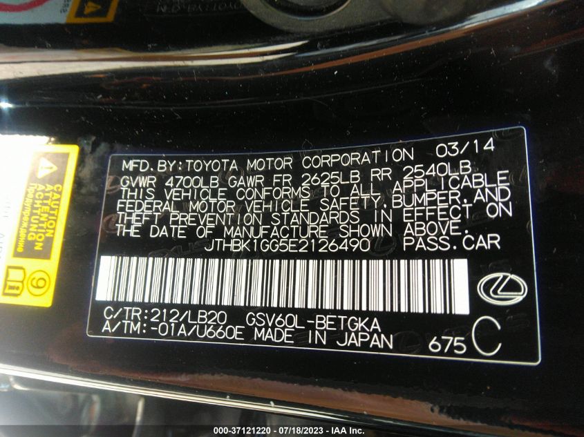 2014 LEXUS ES 350 - JTHBK1GG5E2126490