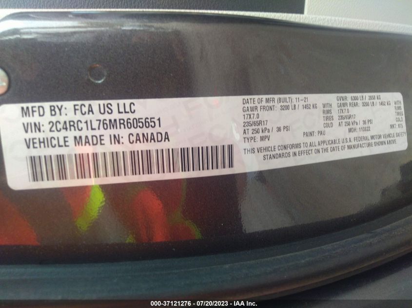 2021 CHRYSLER PACIFICA HYBRID TOURING L - 2C4RC1L76MR605651