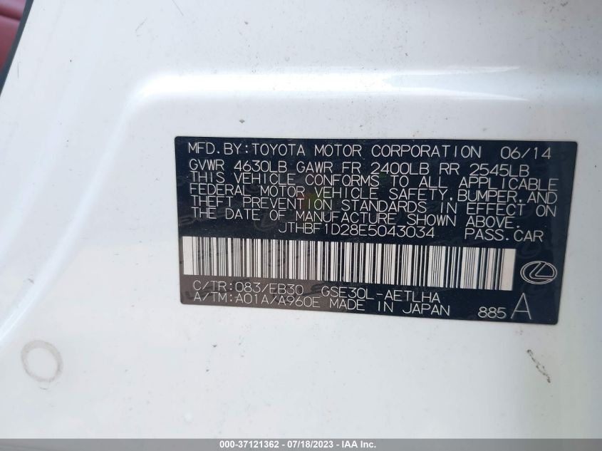 2014 LEXUS IS 250 - JTHBF1D28E5043034
