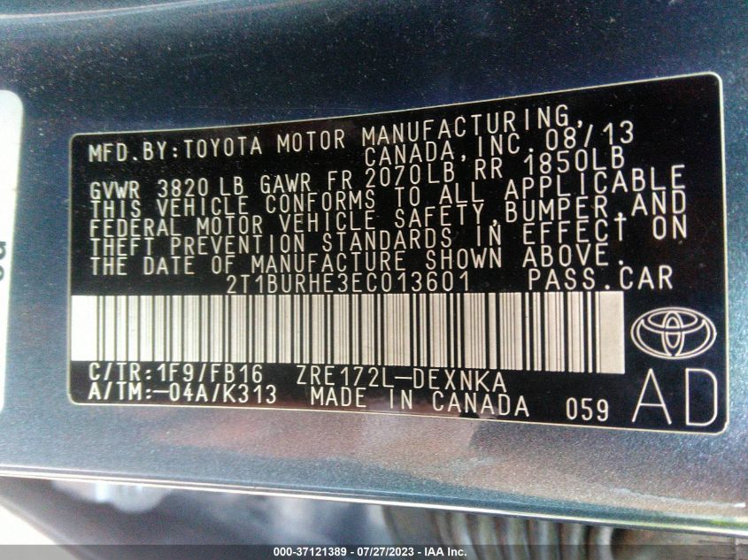 2014 TOYOTA COROLLA L/LE/S/S PLUS/LE PLUS - 2T1BURHE3EC013601