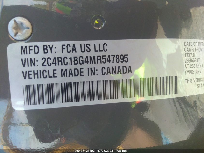 2021 CHRYSLER PACIFICA TOURING L - 2C4RC1BG4MR547895