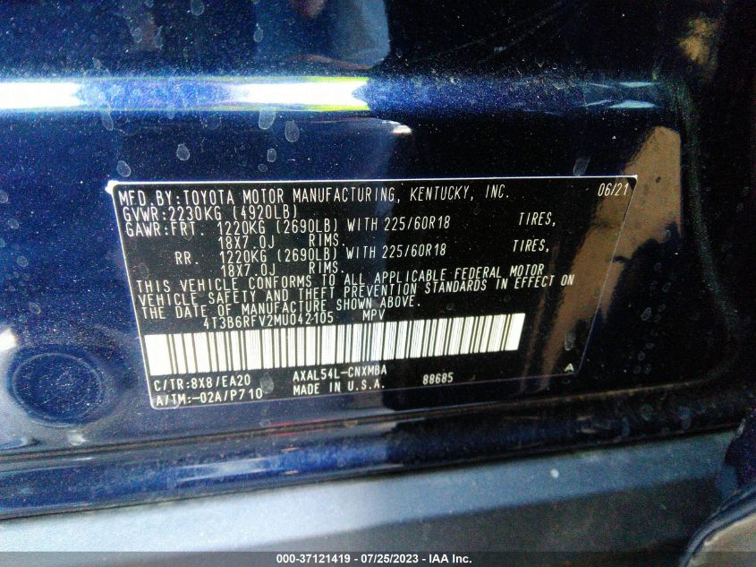 2021 TOYOTA RAV4 HYBRID XLE PREMIUM - 4T3B6RFV2MU042105