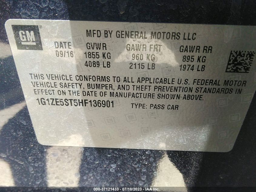 2017 CHEVROLET MALIBU LT - 1G1ZE5ST5HF136901