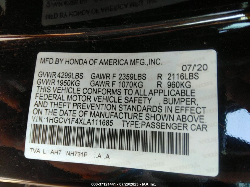 2020 HONDA ACCORD SEDAN EX - 1HGCV1F4XLA111685
