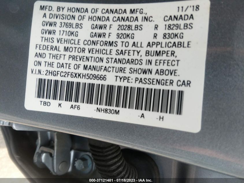 2019 HONDA CIVIC SEDAN LX - 2HGFC2F6XKH509666