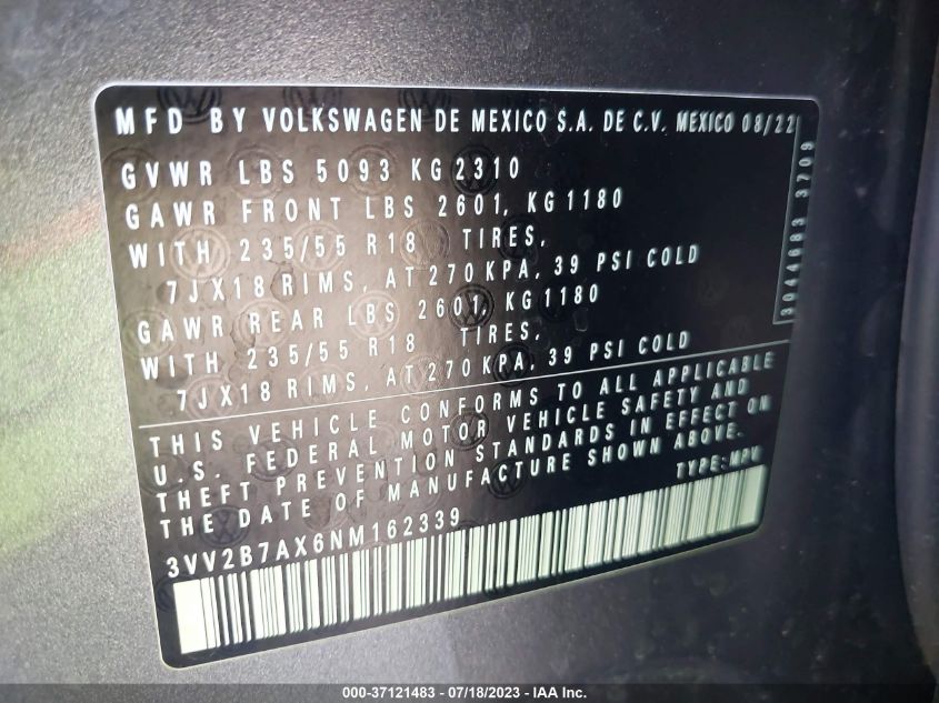 2022 VOLKSWAGEN TIGUAN SE - 3VV2B7AX6NM162339